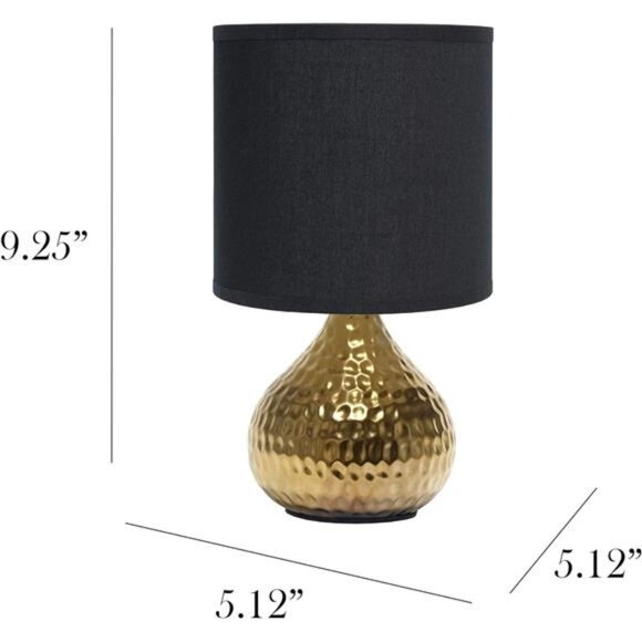 Gold hammered table lamp small black shade nightstand light modern home decor - Picture 3 of 7